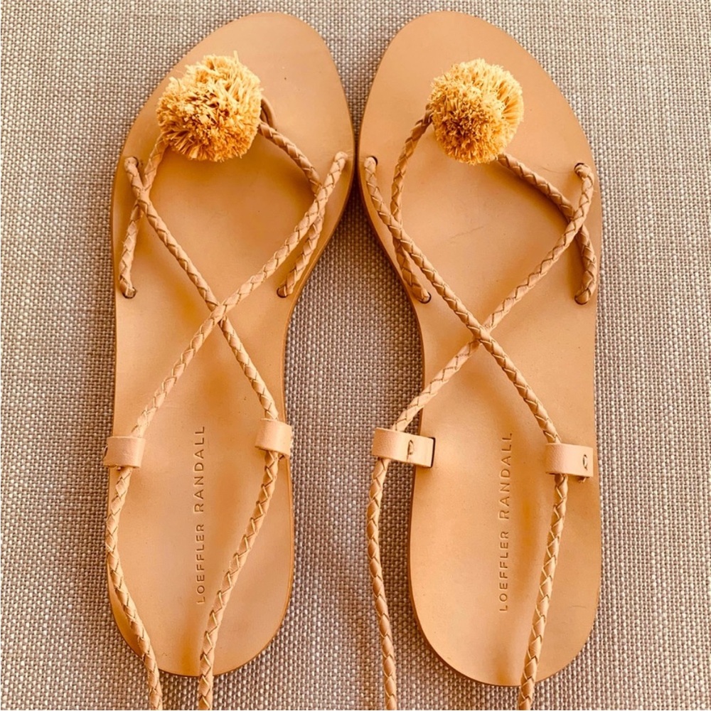 Loeffler Randall Tan Leather Sandals with Braided Straps size 7.5 NWOT